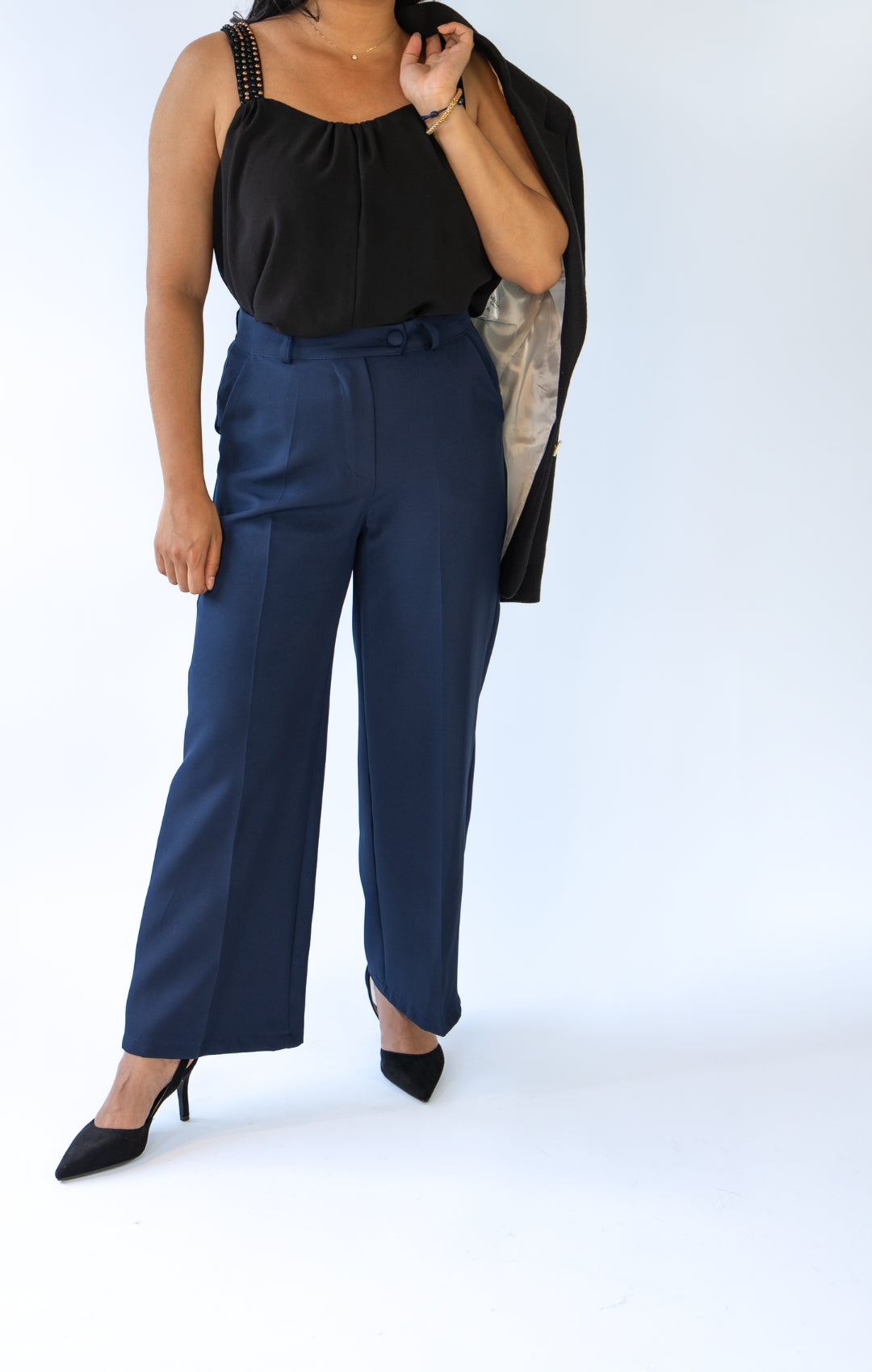 HIGHWAIST STRAIGHT LEG NAVY BLUE PANTS | 1.45-1.55 METER