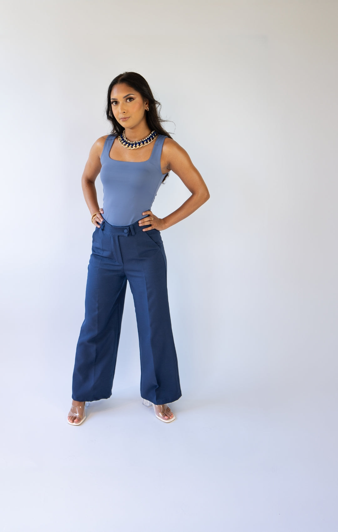 HIGHWAIST STRAIGHT LEG NAVY BLUE PANTS | 1.45-1.55 METER
