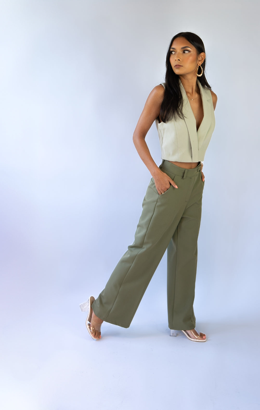 HIGHWAIST STRAIGHT LEG OLIVE GREEN PANTS | 1.45-1.55 METER