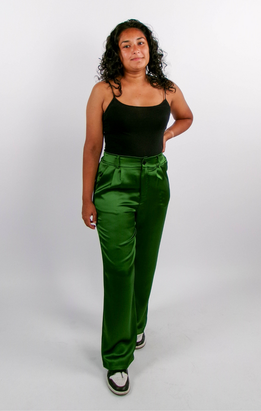EMERALD SATIN PANTS | HIGH WAIST | 1.45-1.65 METER