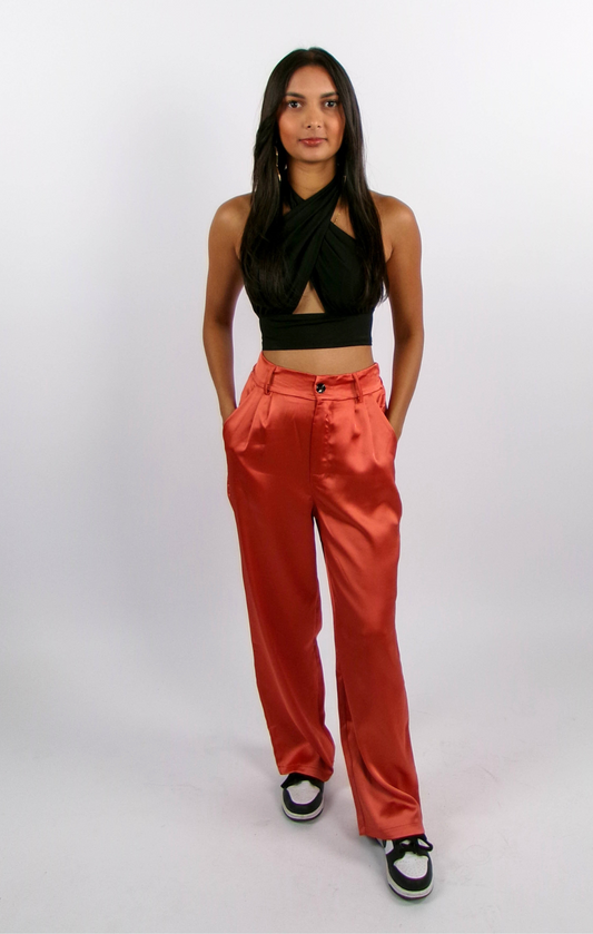 CORAL SATIN PANTS | HIGH WAIST | 1.45-1.65 METER