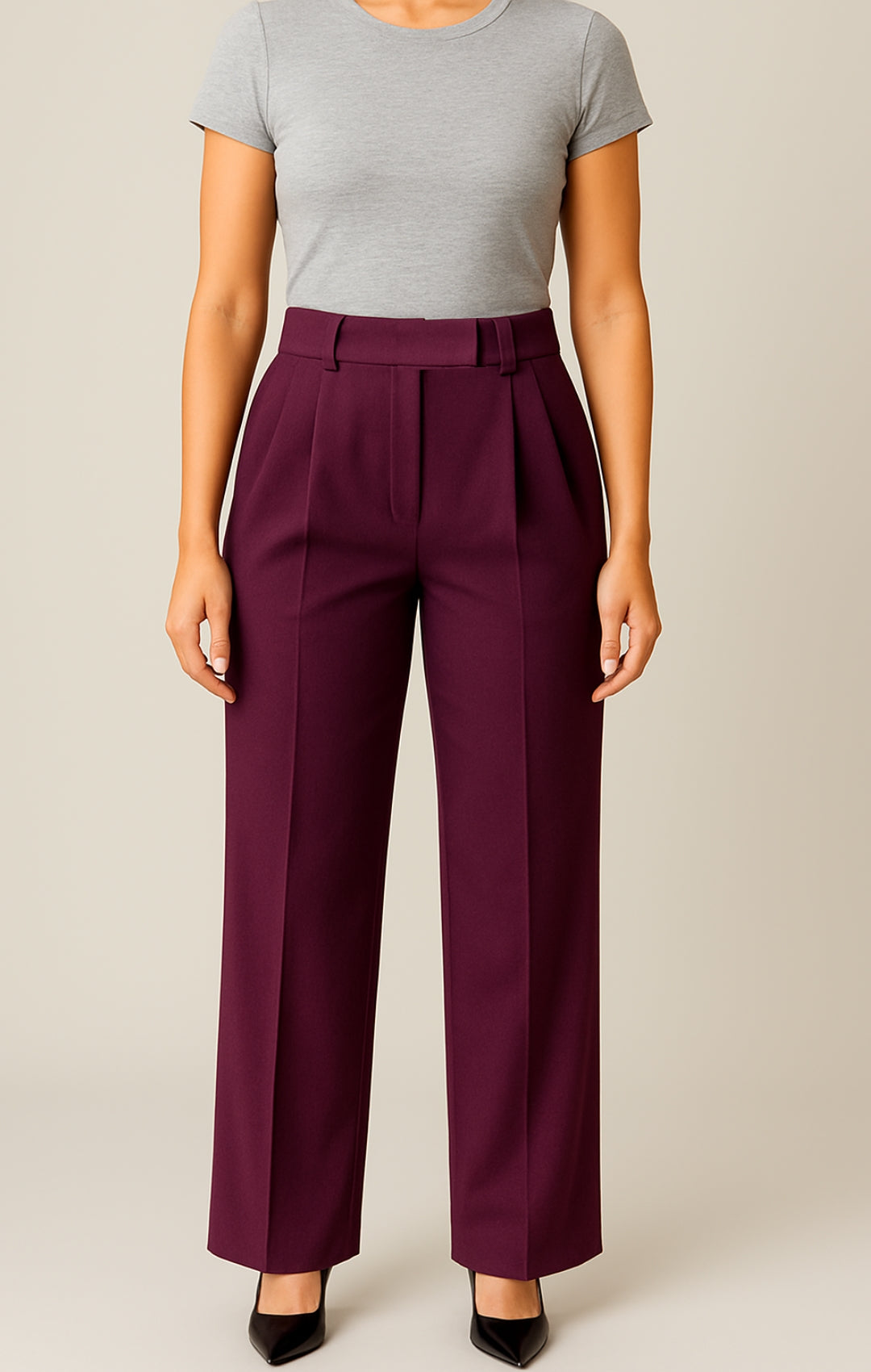 HIGHWAIST STRAIGHT LEG BURGUNDY PANTALON | 1.55-1.65 METER