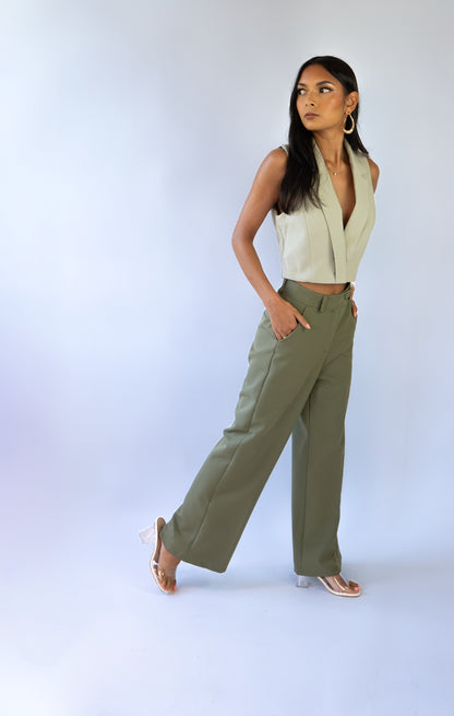 HIGHWAIST STRAIGHT LEG OLIVE GREEN PANTS | 1.45-1.55 METER