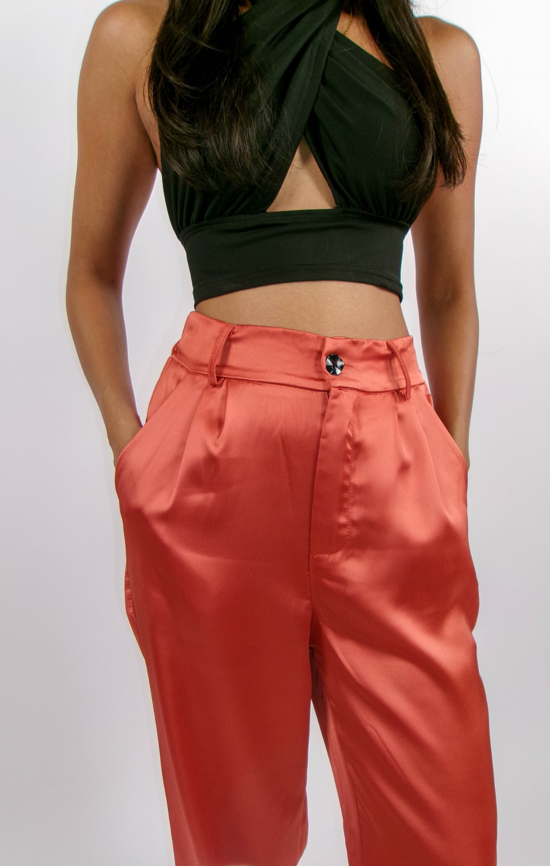 CORAL SATIN PANTS | HIGH WAIST | 1.45-1.65 METER