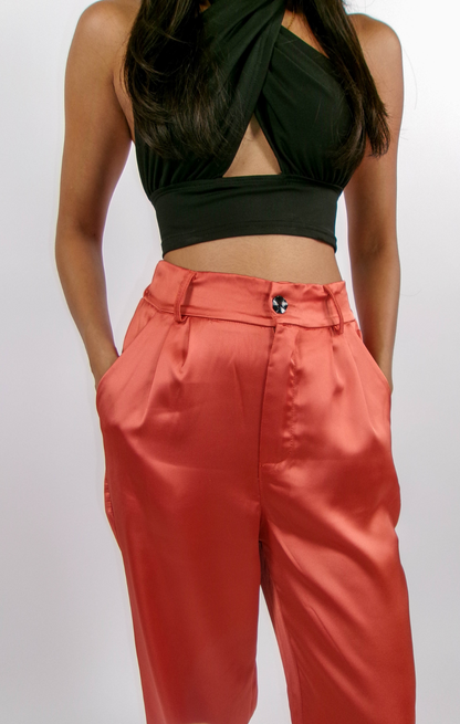 CORAL SATIN PANTS | HIGH WAIST | 1.45-1.65 METER