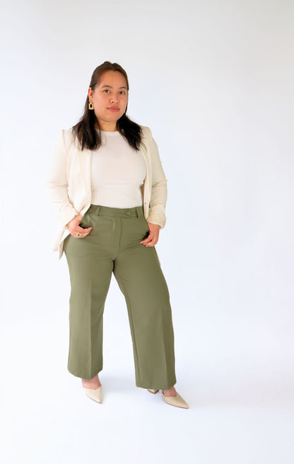 HIGHWAIST STRAIGHT LEG OLIVE GREEN PANTS | 1.45-1.55 METER