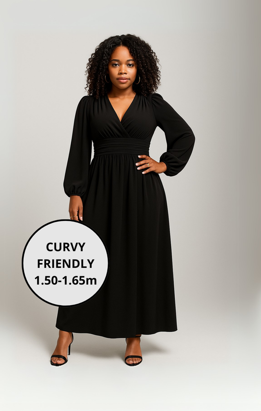 BLACK MAXI DRESS WITH SPLIT | CURVY FRIENDLY 1.50-1.65 METER